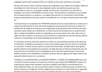 Perú: Directorio de PETROPERU no sesiono para emitir su Comunicado que ha generado zozobra en el país y la empresa