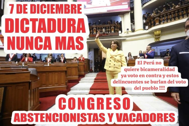 Perú: Dictadura debe ser remecida el 7 de diciembre, a un año del golpe de estado contra el presidente Pedro Castillo.
