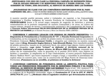 Perú: Comunidad Campesina de Pumamarca, Apurimac exige ley de amnistía política contra denuncias, pedidos de prisión y sentencias.