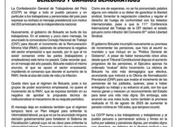 Perú: Pronunciamiento de la CGTP sobre el mensaje presidencial de la dictadura