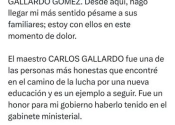 Perú: Presidente Pedro Castillo rinde homenaje al profesor Carlos Gallardo, que partió a la eternidad.