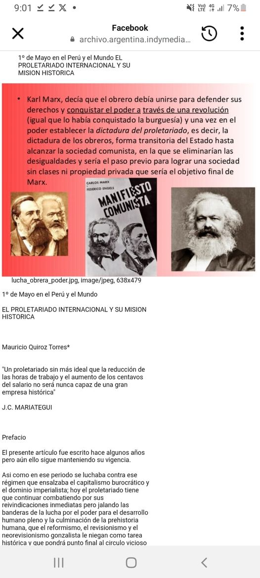 Perú: Porque el proletariado es la clase que salvará a la humanidad