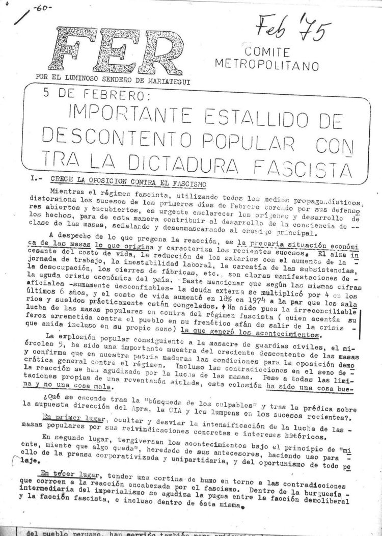 Perú: 5 de febrero de 1975: Lo que dijo el Partido Comunista del Perú