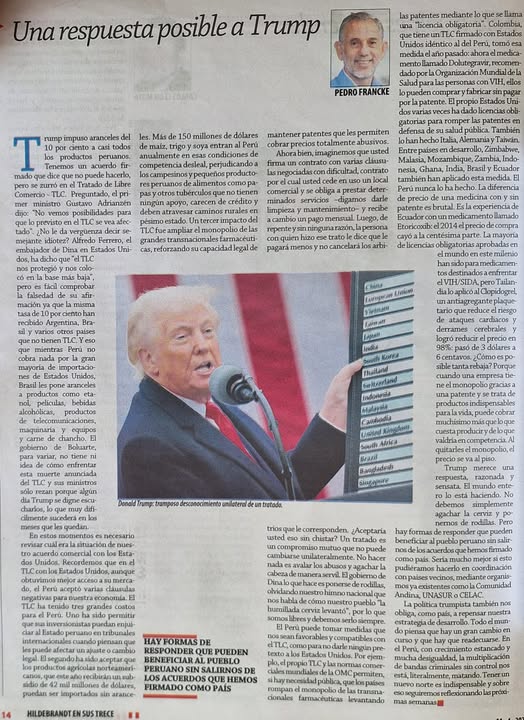 Perú: EEUU ha agredido el TLC con Perú con el 10% de aranceles