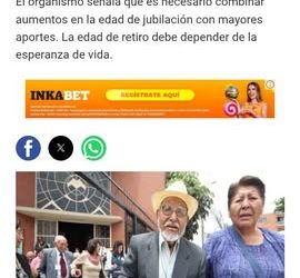 Perú: Foro Económico Mundial quiere aumentar años de jubilación para mayores aportes previsionales