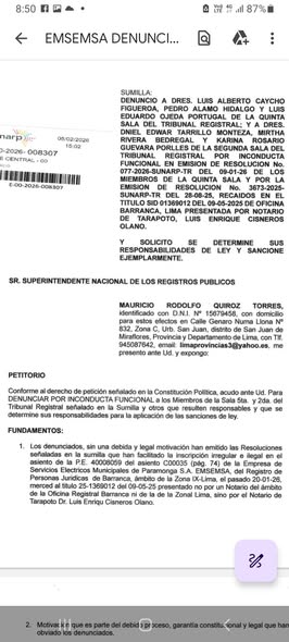 Peru: denuncian a 6 vocales del Tribunal Registral por favorecer mafia EMSEMSA de Paramonga